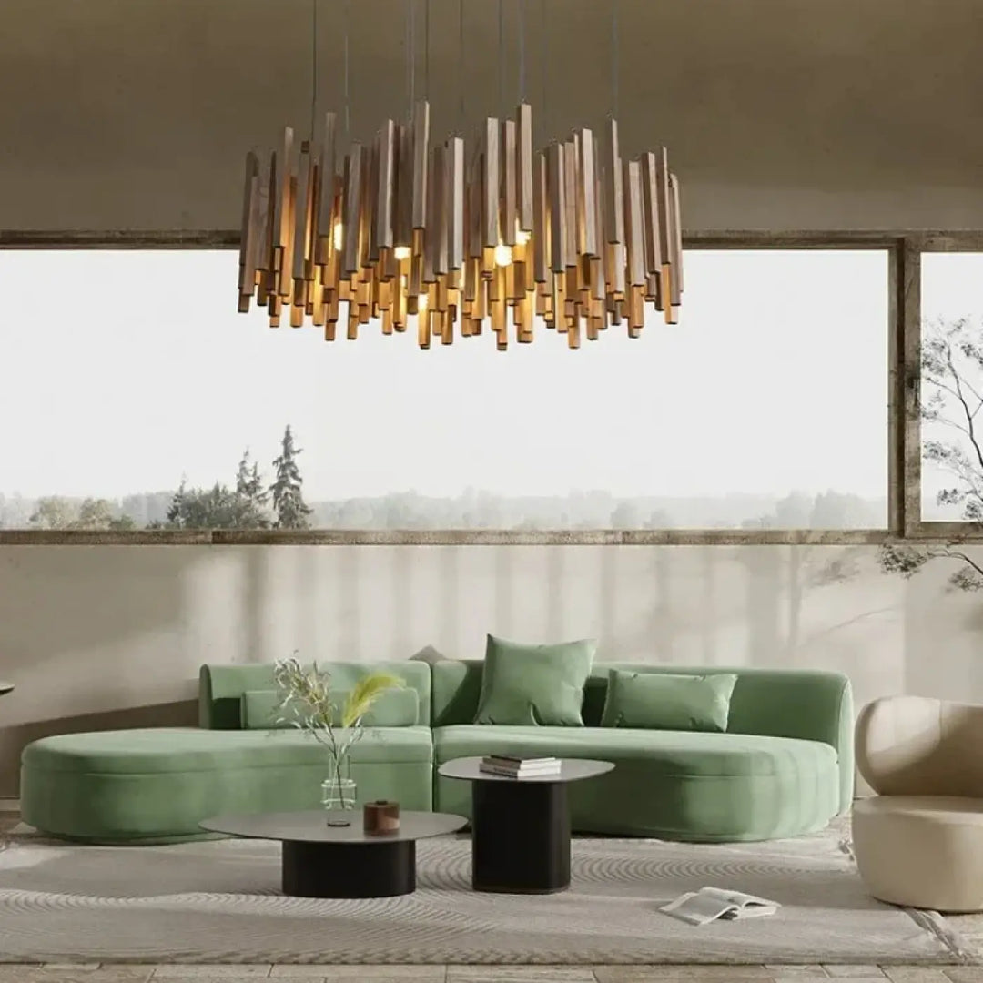 Suspension luminaire design tubes effet bois au style naturel