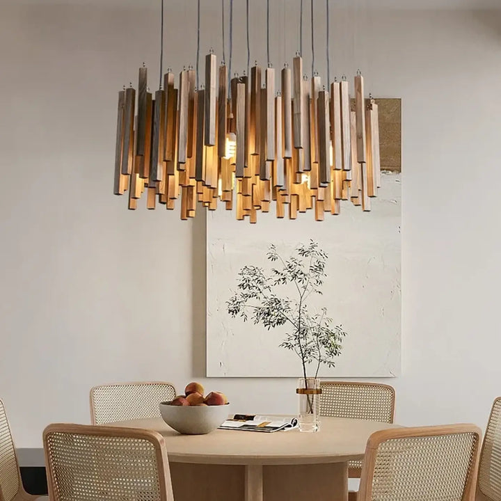 Suspension luminaire design tubes effet bois au style naturel