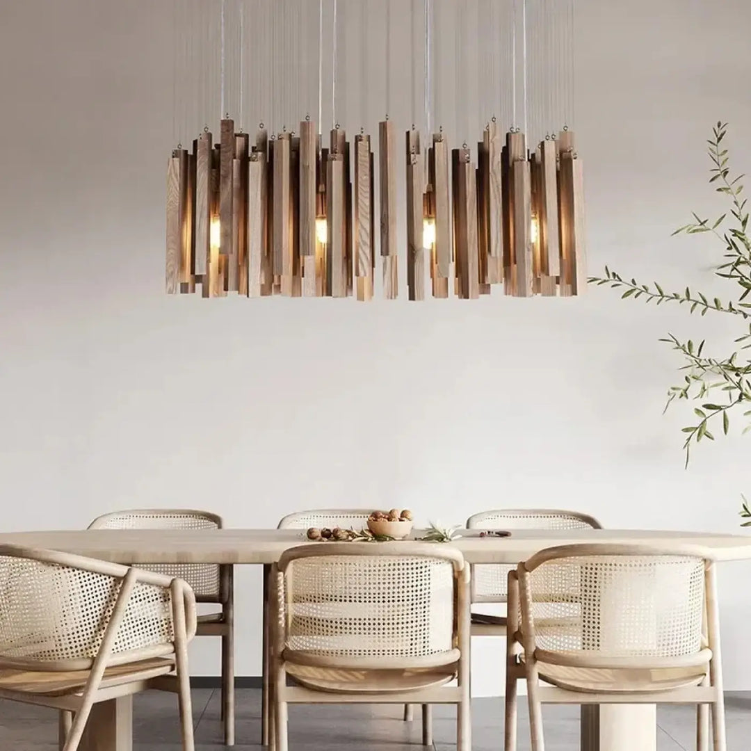 Suspension luminaire design tubes effet bois au style naturel