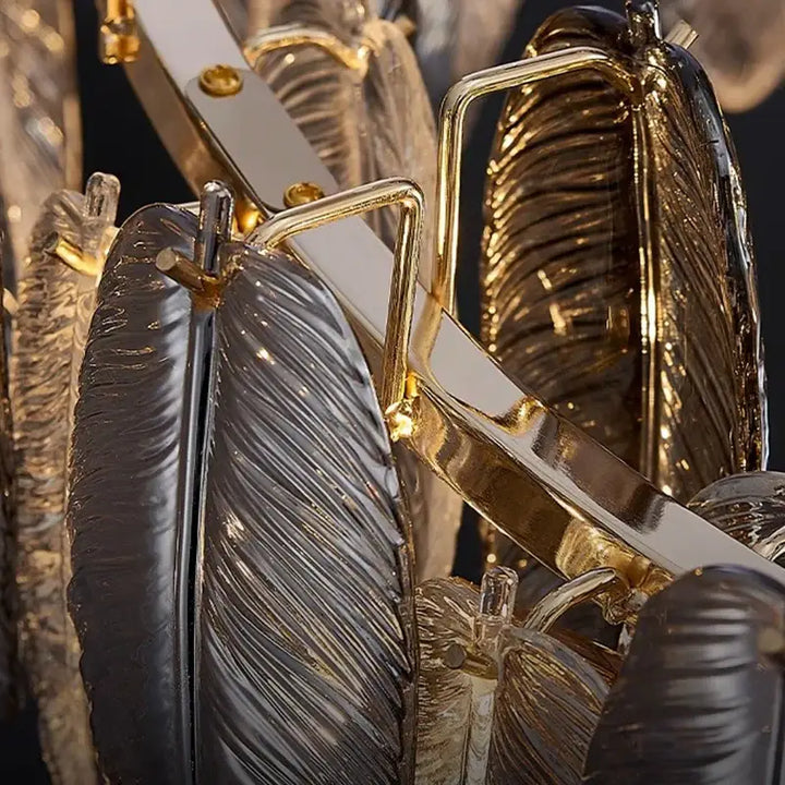 Suspension design en verre effet feuillage doré argent