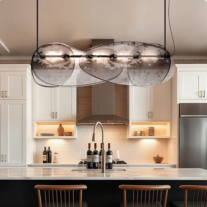 Suspension design verre et métal style unique gris chic