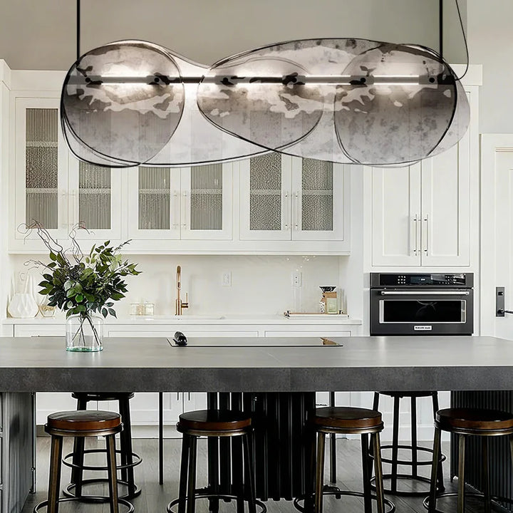 Suspension design verre et métal style unique gris chic