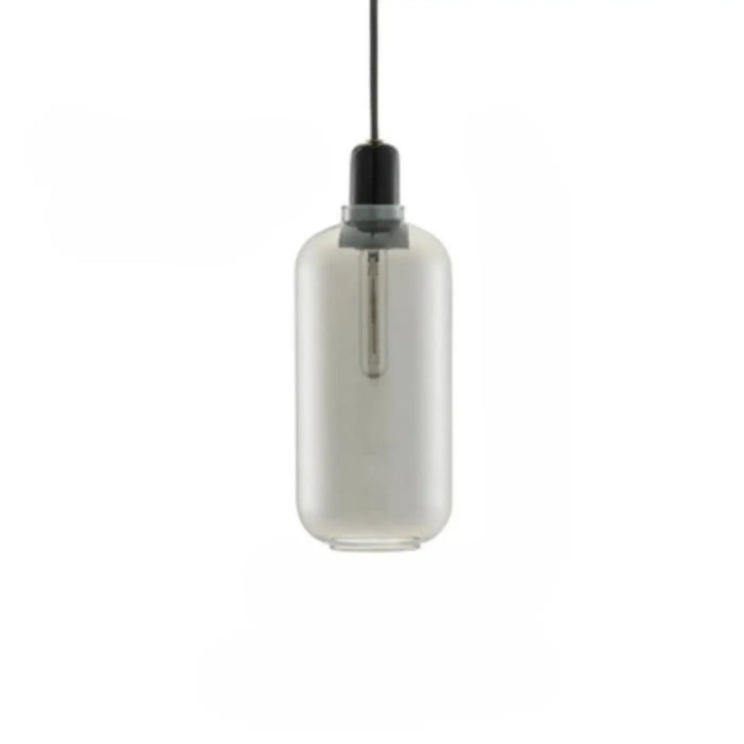 Suspension luminaire hyalis avec verre teinté gris translucide et formes arrondies en verre cylindrique élégant