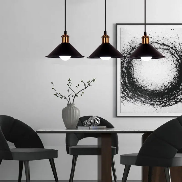 Suspension luminaire design vintage à trois éclairages noir et doré