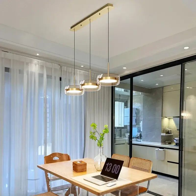 Suspension Luminaire Doré Avec 3 Spots LED Style Moderne