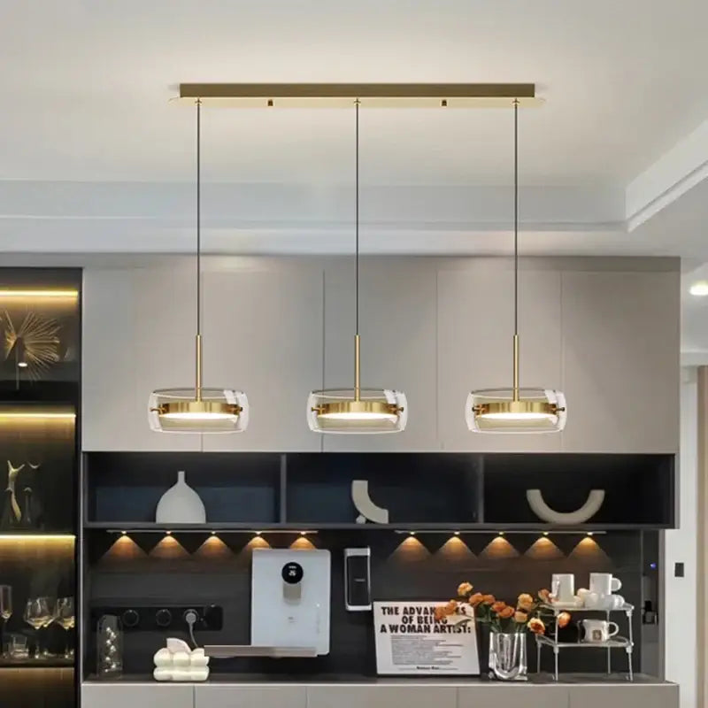 Suspension Luminaire Doré Avec 3 Spots LED Style Moderne