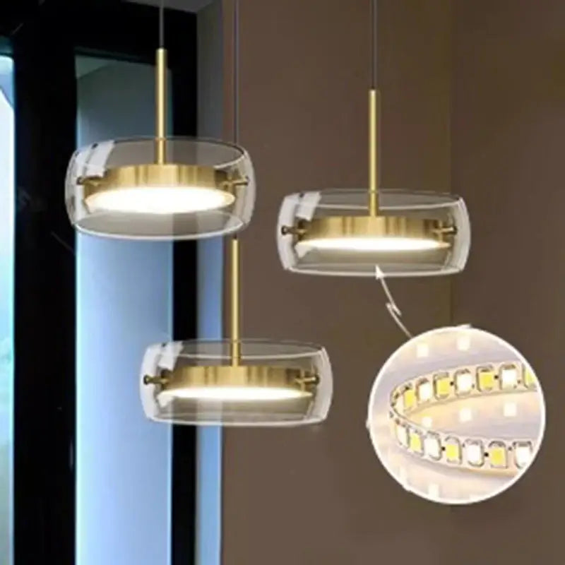 Suspension Luminaire Doré Avec 3 Spots LED Style Moderne