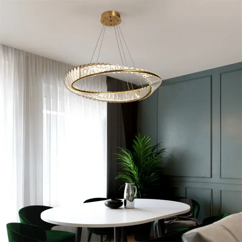 Suspension Luminaire Dorée Circulaire En Métal Et Cristal