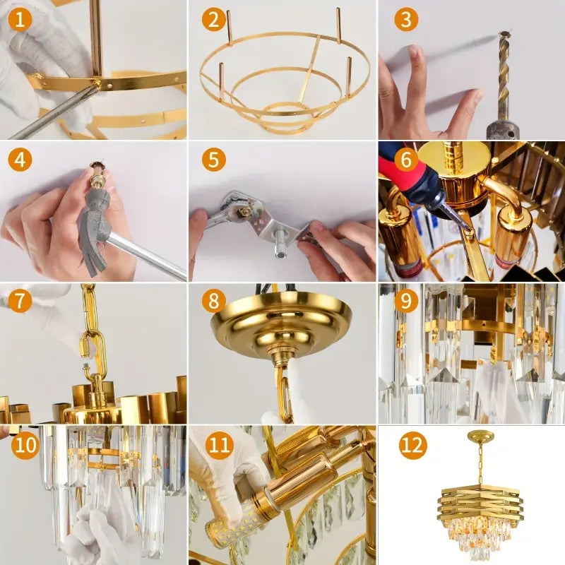 Suspension luminaire dorée à cristaux lumineux de luxe