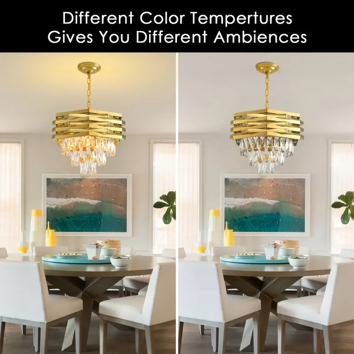 Suspension luminaire dorée à cristaux lumineux de luxe