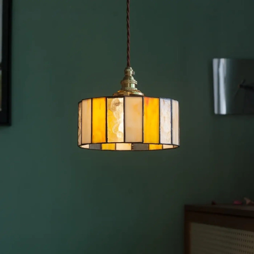 Suspension éclectique en verre coloré et cuivre raffiné