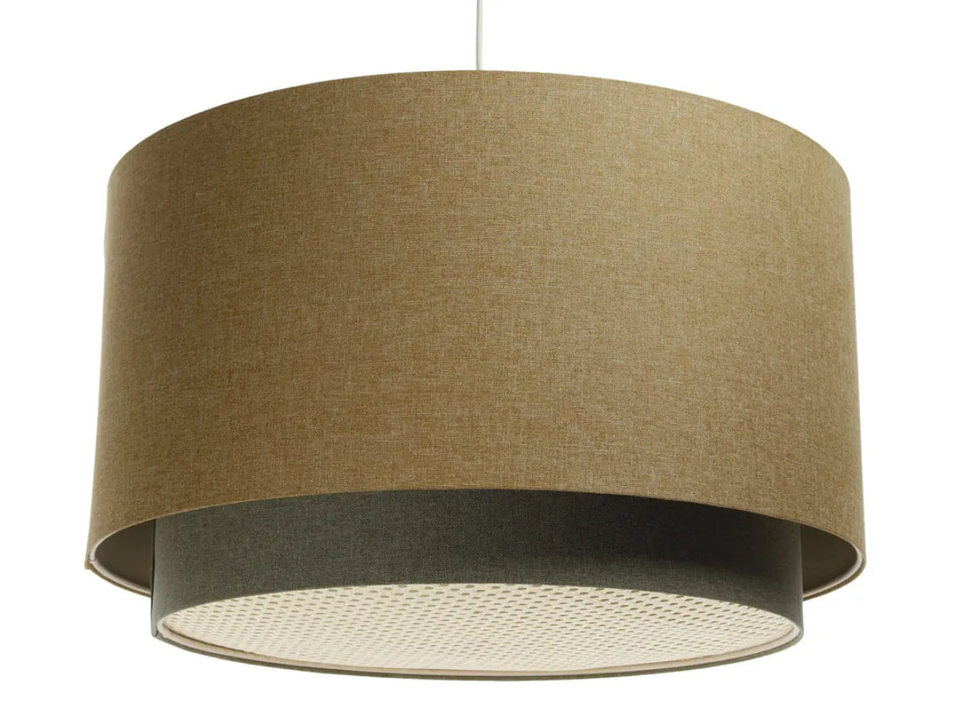 Pendant lamp with Rattan Diffuser – Mustard yellow/Grey green/Ecru