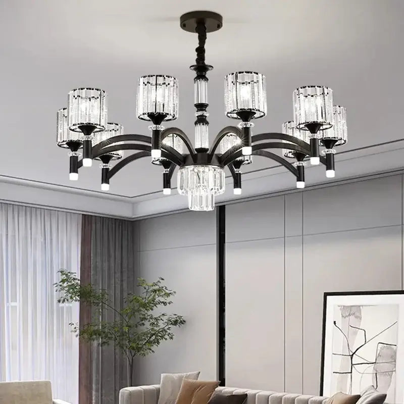 Suspension luminaire élégante en métal noir et cristal design