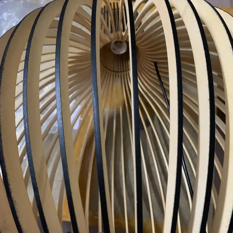 Suspension Luminaire En Bois En Forme De Cage Doiseau Ronde Beige