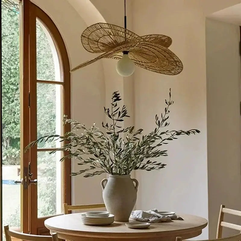 Suspension Luminaire En Rotin Avec Deux Abats‑Jours Superposés