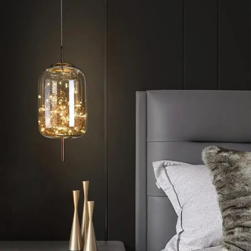 Suspension Luminaire En Verre Avec Petite Guirlande LED Élégante