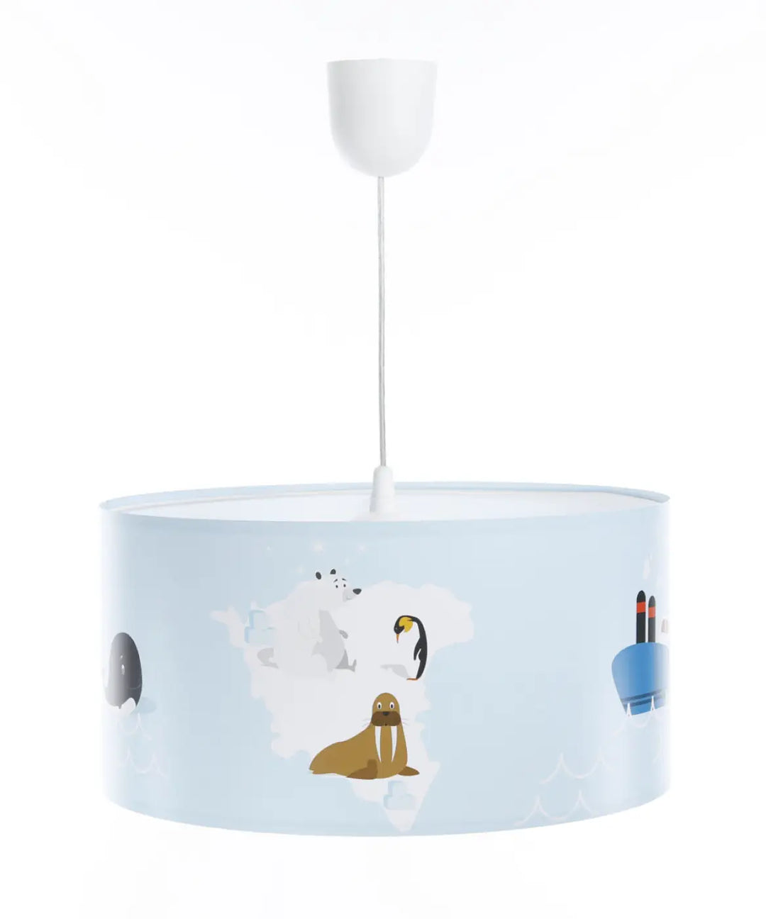 Suspension luminaire sweet dreams bleu clair avec abat-jour illustré d animaux arctiques blanc marron