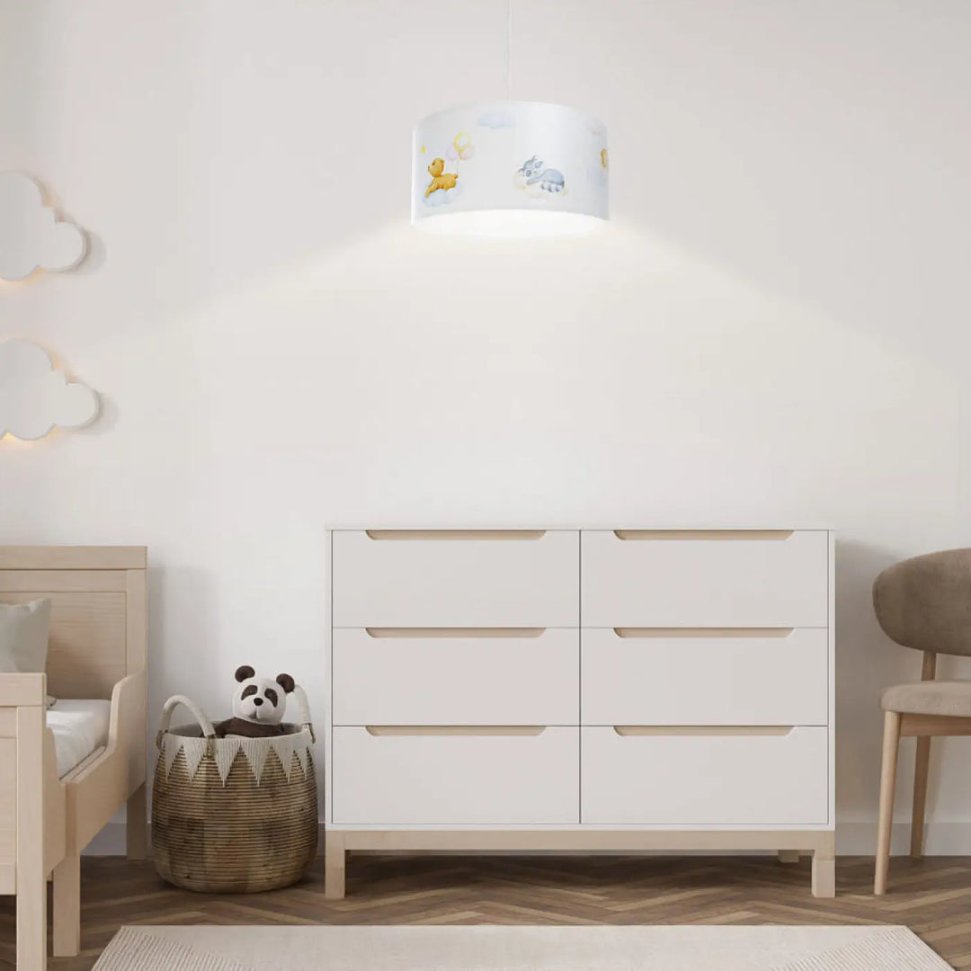 Blanc dresser with six drawers and light wood accents featured in suspension luminaire sweet dreams photo collection