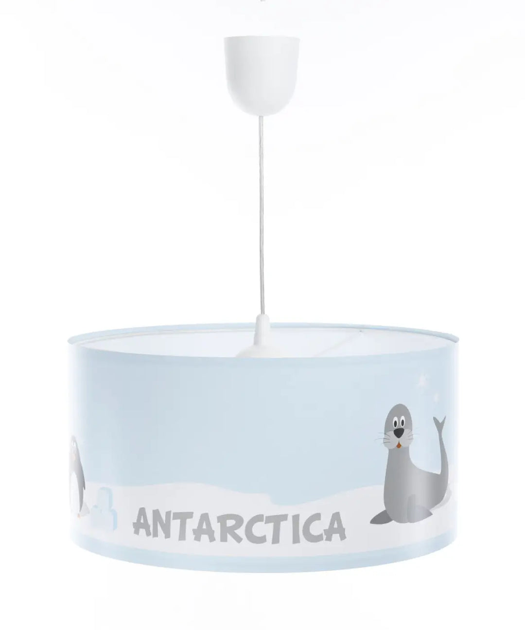 Suspension luminaire sweet dreams bleu clair avec fixation blanche et motif antarctique imprimé avec phoques cartoon