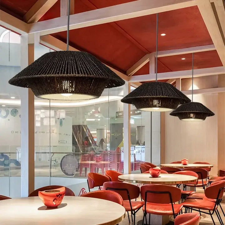 Suspension luminaire en fibres naturelles au style bohème chic