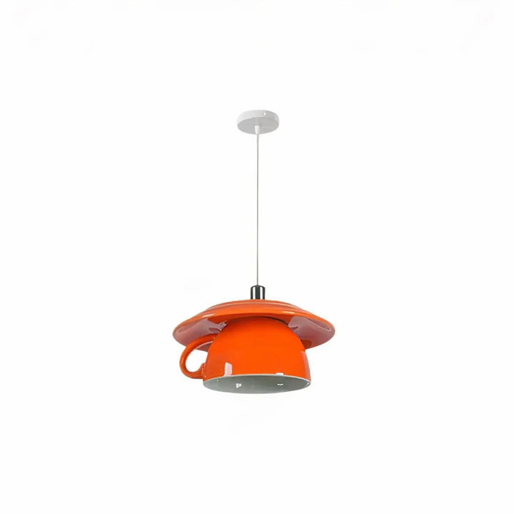 Suspension luminaire tassah en céramique orange vif avec abat-jour en forme de soucoupe pour décoration intérieure design contemporain