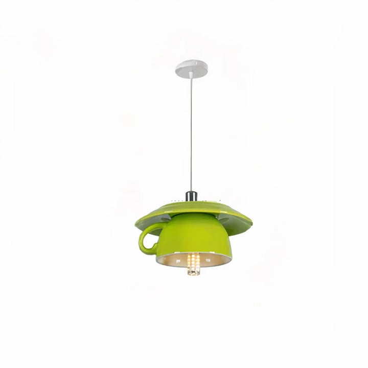 Suspension luminaire tassah en céramique vert lime avec abat-jour en forme de soucoupe pour décoration intérieure design contemporain