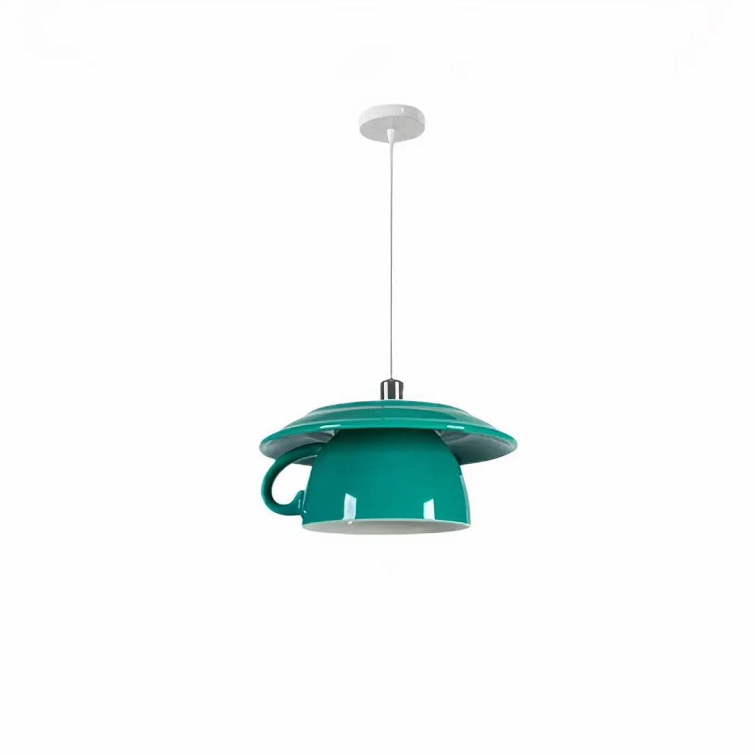 Suspension luminaire tassah en céramique teal avec abat-jour en forme de soucoupe pour décoration intérieure design contemporain