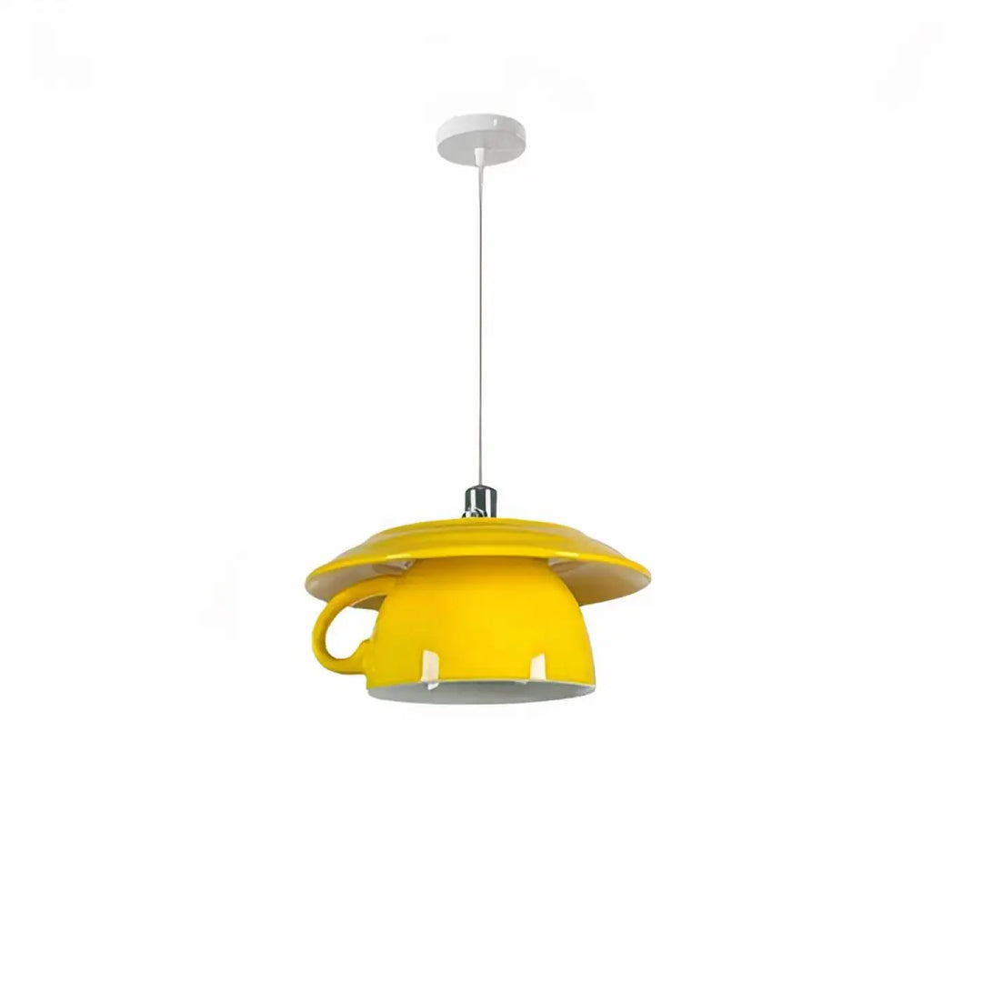 Suspension luminaire tassah en céramique jaune vif avec abat-jour en forme de soucoupe pour décoration intérieure design contemporain