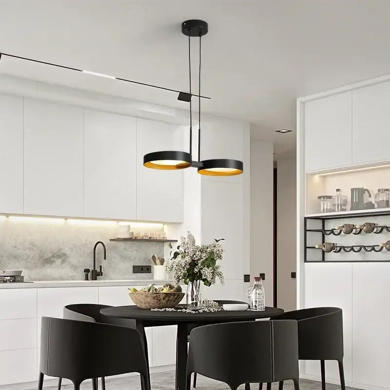 Suspension luminaire graphique noire avec cercles lumineux chic