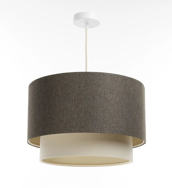 Suspension luminaire graphique duo boho elegant avec abat-jour texturé charbon et intérieur crème suspendu par corde blanche