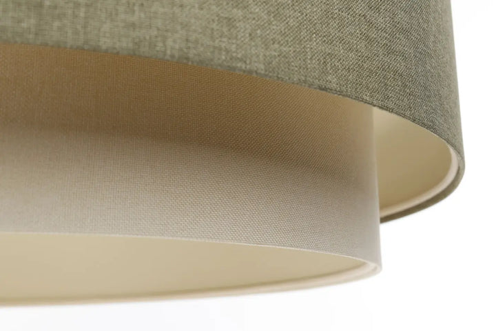 Suspension luminaire doblo boho elegant en tissu texturé gris vert avec doublure intérieure blanc crème