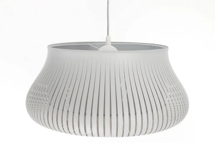 Luminaire suspension oblo gris avec design moderne cannelé en blanc pour un éclairage élégant et contemporain