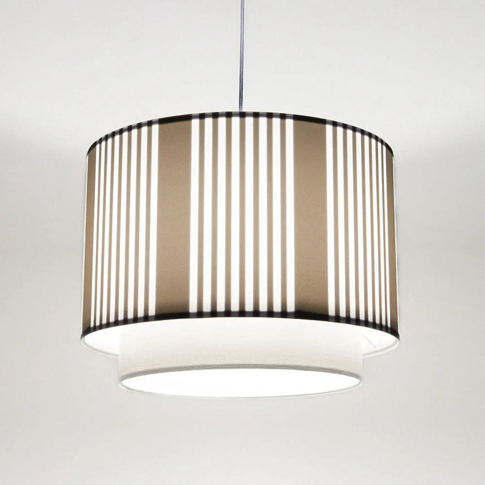Suspension luminaire duo lami line grise avec panneaux en tissu beige et noir et diffuseur blanc contemporain