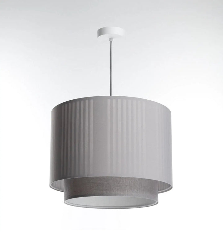 Suspension luminaire grise duo lami line avec abat-jour plissé gris et fixation plafond blanche