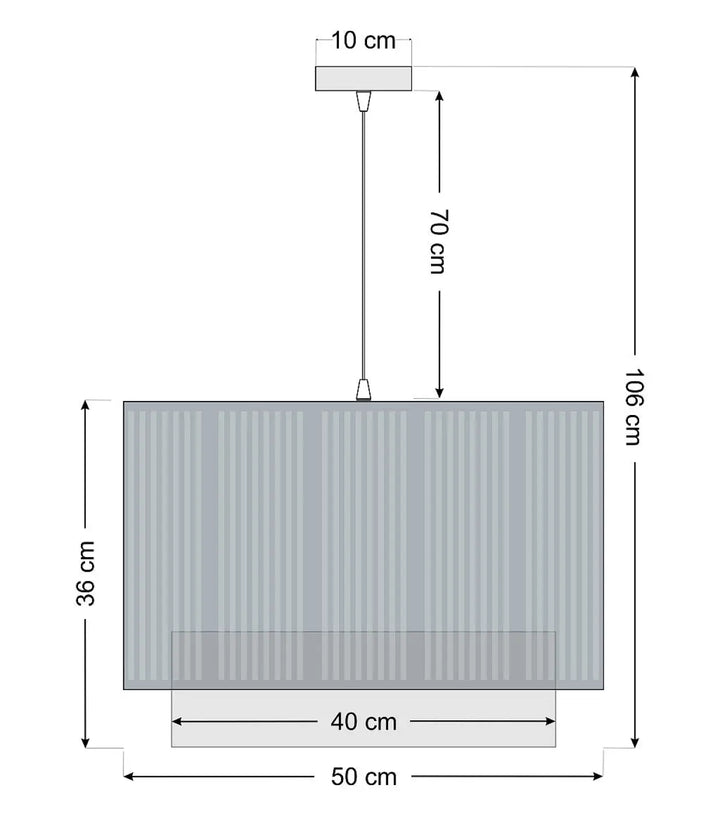 Suspension luminaire grise rectangulaire avec rainures verticales et fixation plafond carrée 10 cm du modèle duo lami line