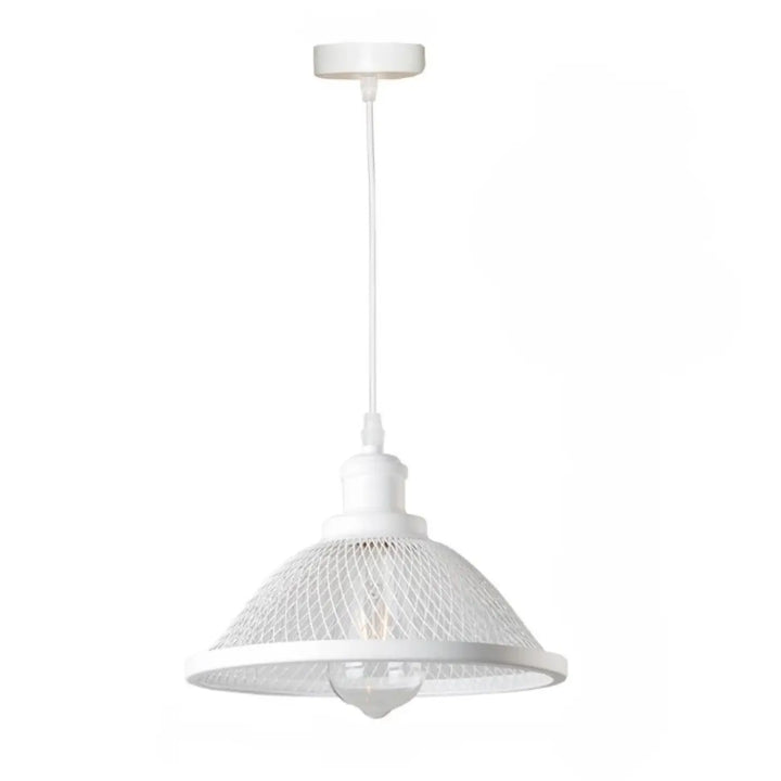 Suspension luminaire meshka en métal blanc avec abat-jour en maille et ampoule apparente