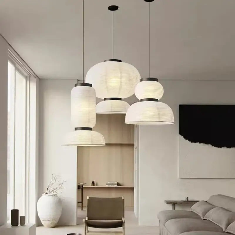 Suspension luminaire japonaise en papier blanc style lanterne

