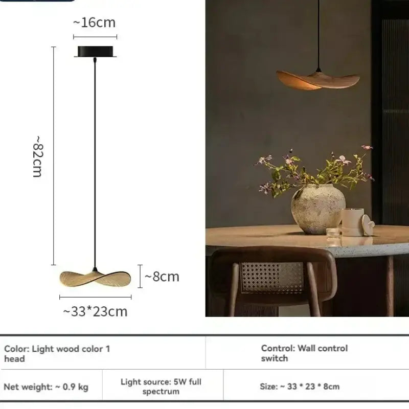 Suspension luminaire led avec abat-jour bois moderne