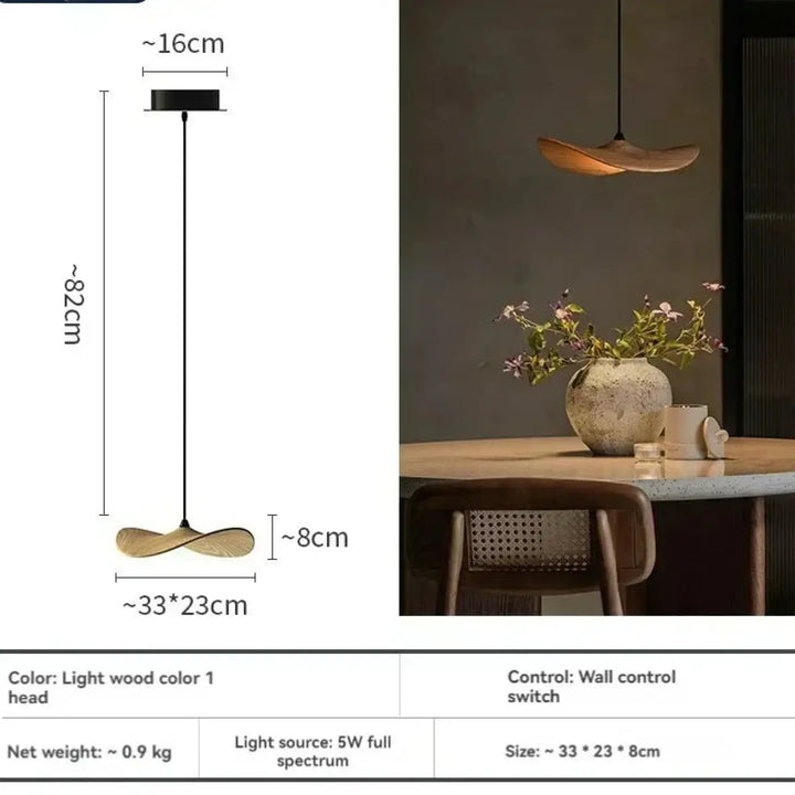 Suspension luminaire led avec abat-jour bois moderne