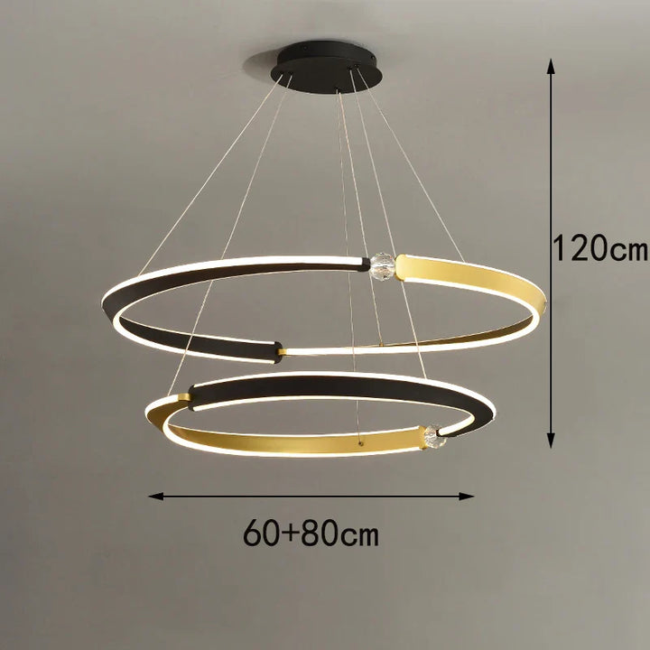 Suspension luminaire led en anneaux dorés design chic