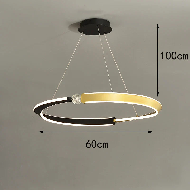 Suspension luminaire led en anneaux dorés design chic