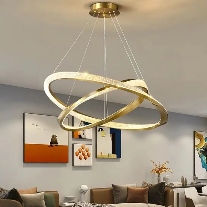 Suspension luminaire led dorée anneaux flottants élégants