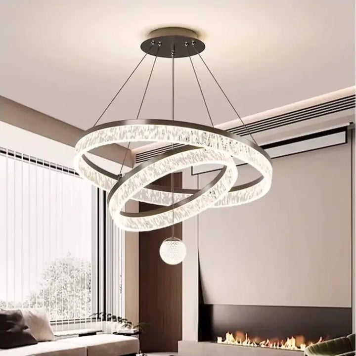 Suspension luminaire led moderne à anneaux circulaires noir