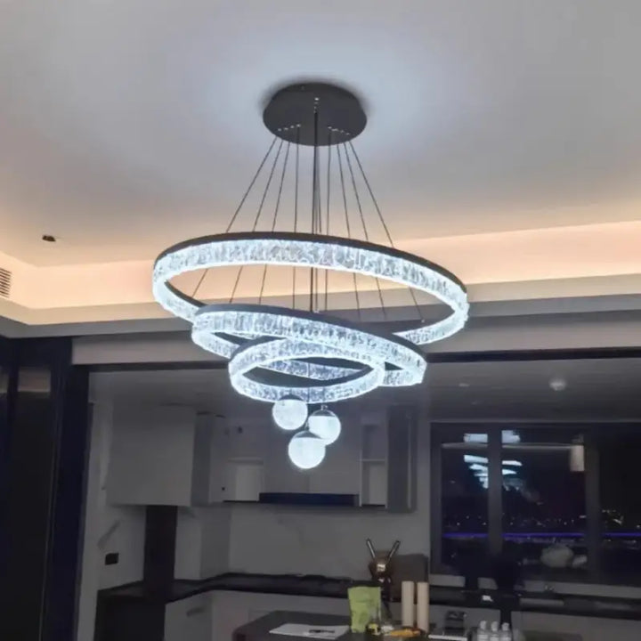 Suspension luminaire led moderne à anneaux circulaires noir