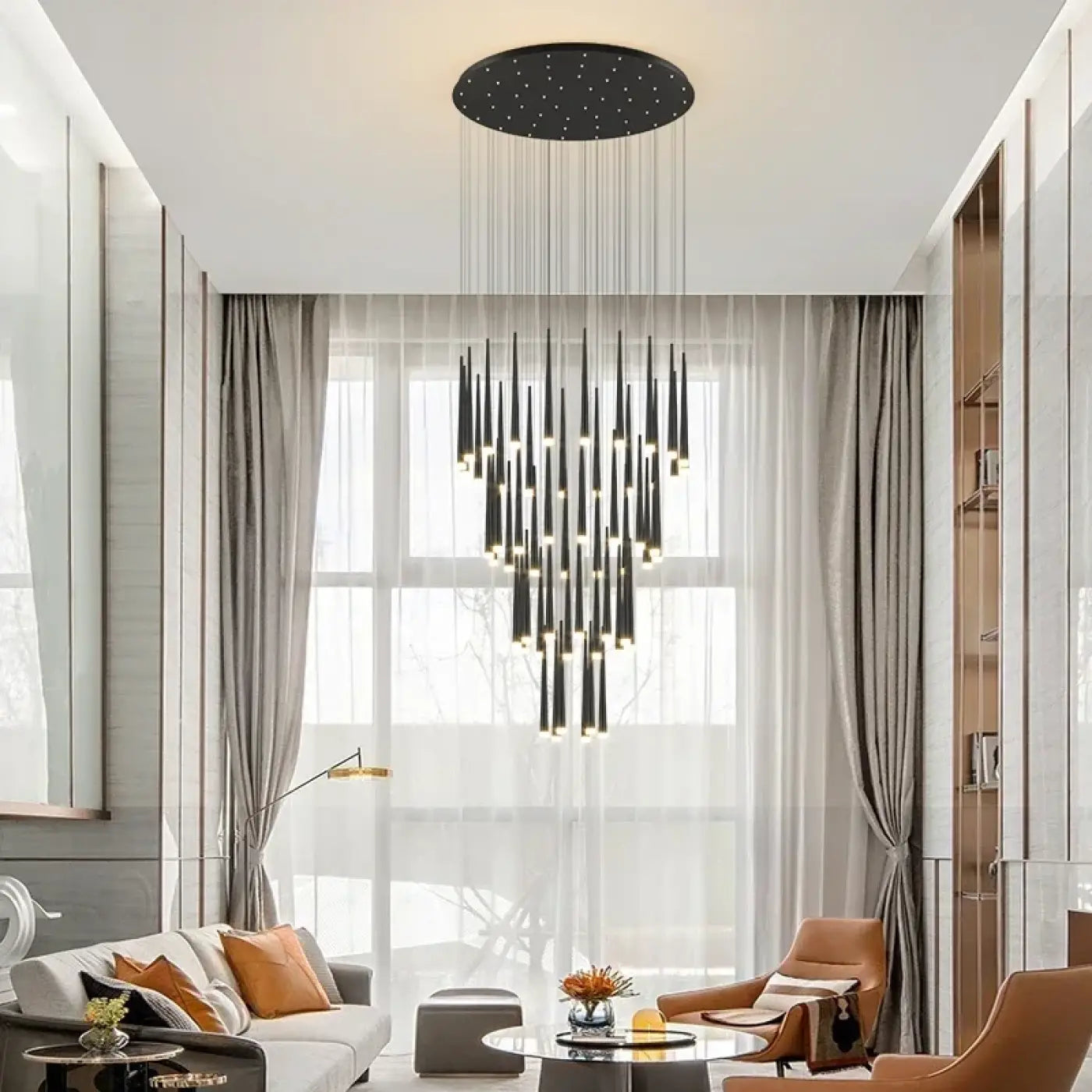 Gilded Luxury Light Fixture for a Modern Staircase – Lustria