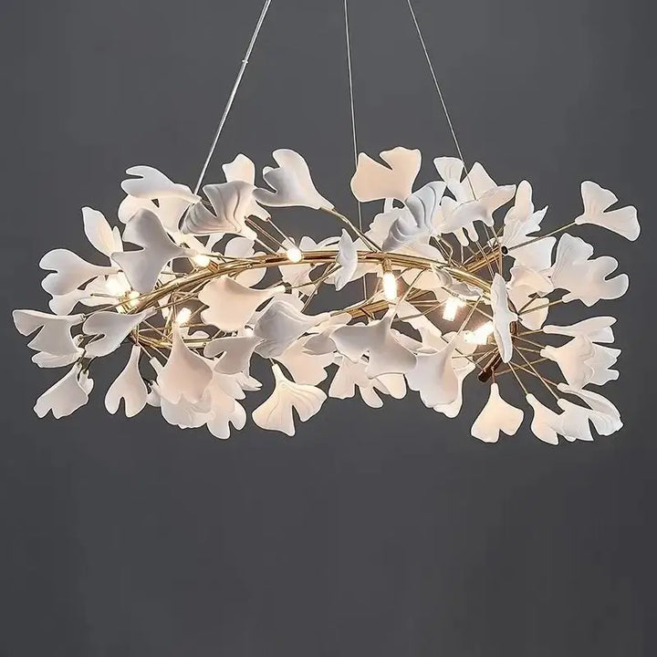 Suspension Luxe Feuillage Doré et Blanc Design Sculptural

