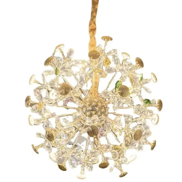 Suspenesion luminaire luxueuse dorée aux décorations colorées


