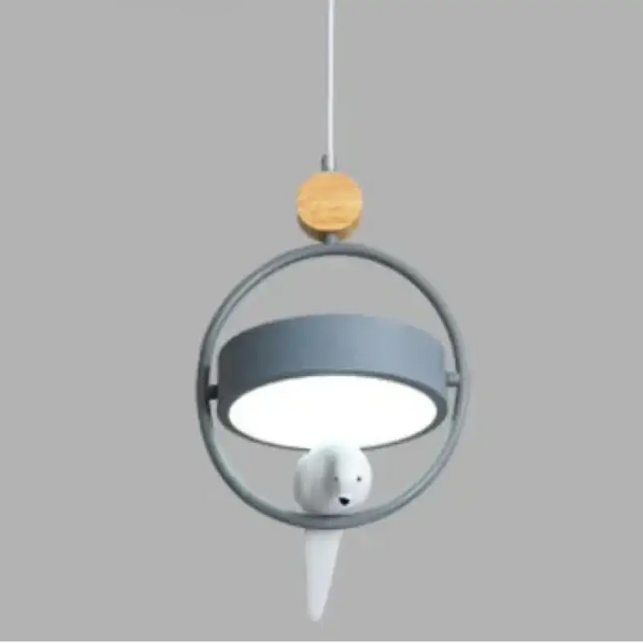 Suspension luminaire en métal et bois avec oiseau élégant
