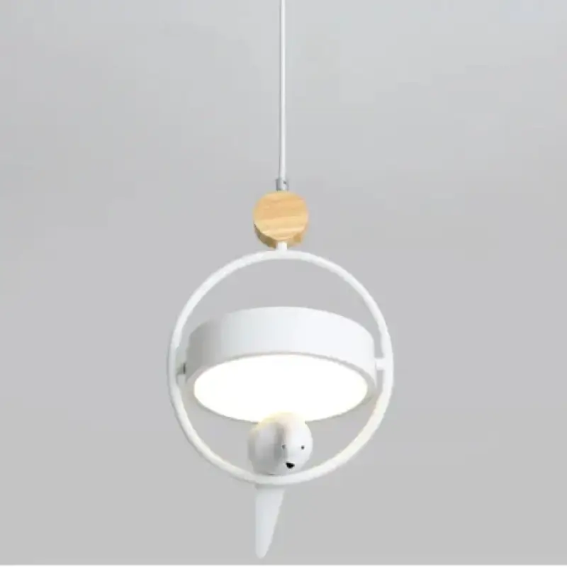 Suspension luminaire en métal et bois avec oiseau élégant
