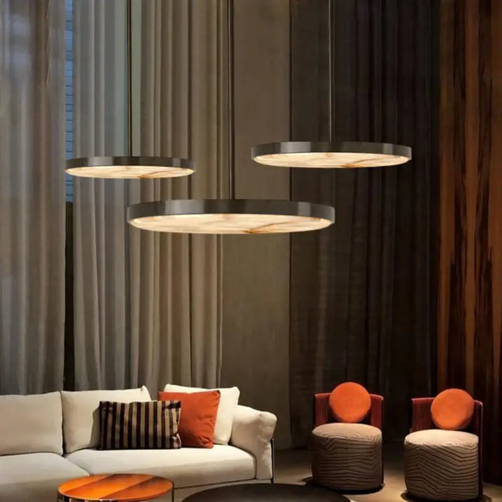 Suspension luminaire en métal avec lampe en marbre design